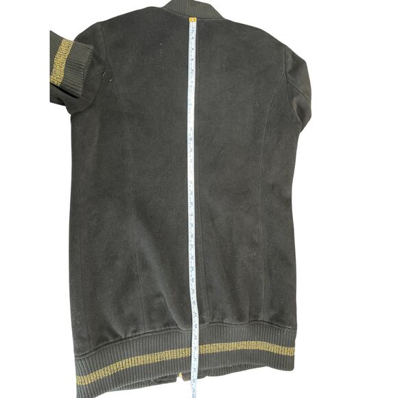 Sam Edelman Long Black Bomber Jacket Womens Size M Wool Blend Gold Accents Indie - Picture 9 of 9